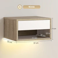 Homcom Набор из 2 плавающих тумбочек со светодиодной подсветкой RGB, управление через приложение, тумбочки для спальни с выдвижным ящиком, открытая полка, для гостиной, 37X32X21 см — изображение 3