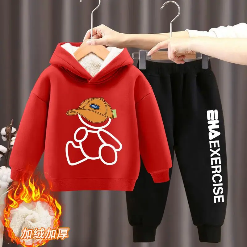Kids Clothing Set Boys Girls Clothes Hoodies Trousers Sets New Kids Cartoon Autumn Winter Long Sleeve Fleece Warm Sweatshirts Outfits 2Pcs 2-12Y