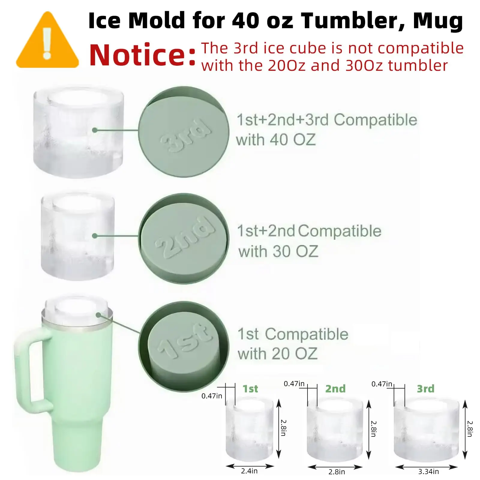 Silicone Ice Mold Ice Cube Tray Mold for Stanley Cup Silicone Ice Cube Maker With Lid for 30-40oz Tumbler Chilling Whiskey Cocktails Drinks