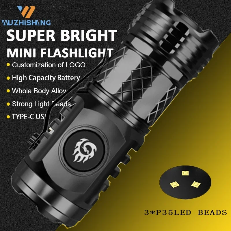 Built-in Battery Mini LED Flashlight Torch TYPE-C Rechargeable IP68 Waterproof  for Camping with 18350 2000LM ATR Luminus Torch