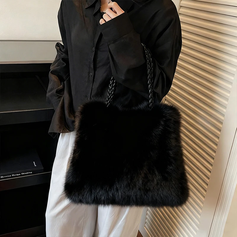 New High-end Luxury Brand Ladies Shopper Tote Bag Simple Designer Vintage​ Winter Plush houdler Bag For Women Fur Handbags