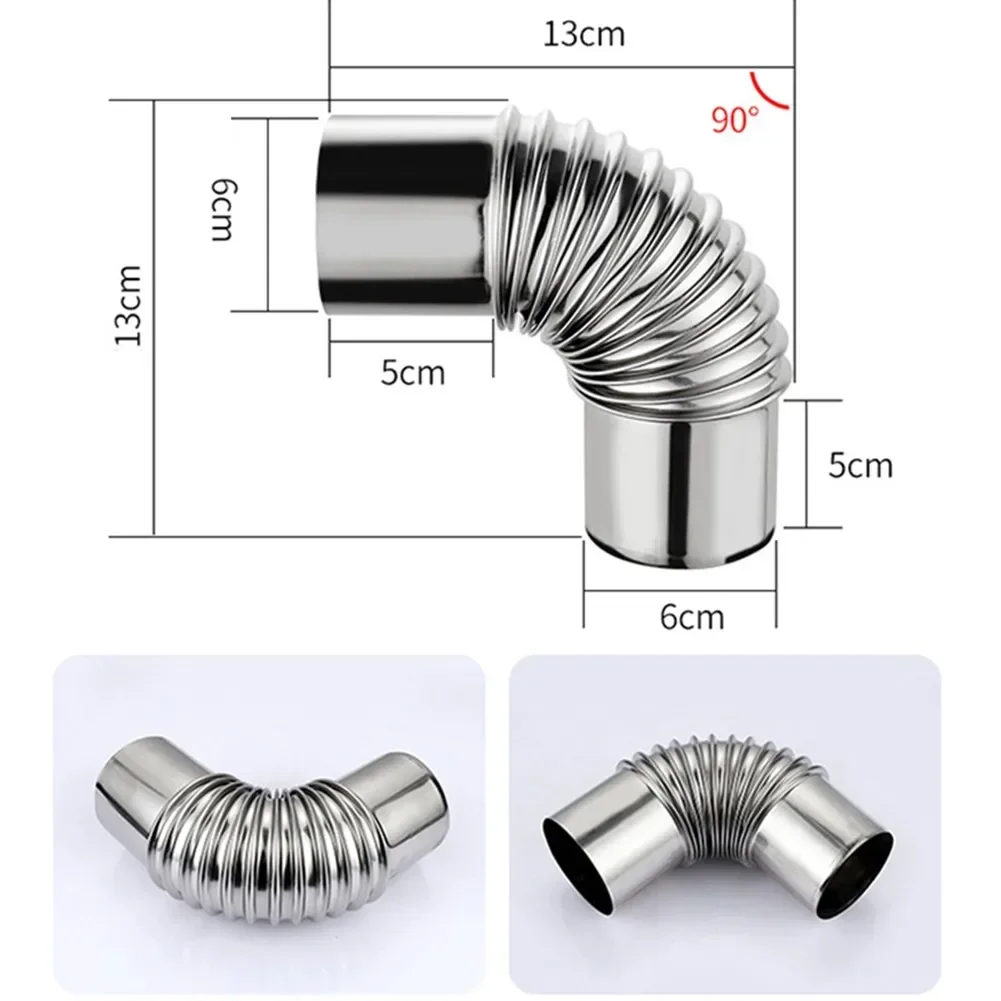 60/70/80mm Stainless Steel 90 Degree Elbow Chimney Liner Bend 90&deg; Multi Flue Stove Pipe For Outdoor Camping Wood Stoves Chimney