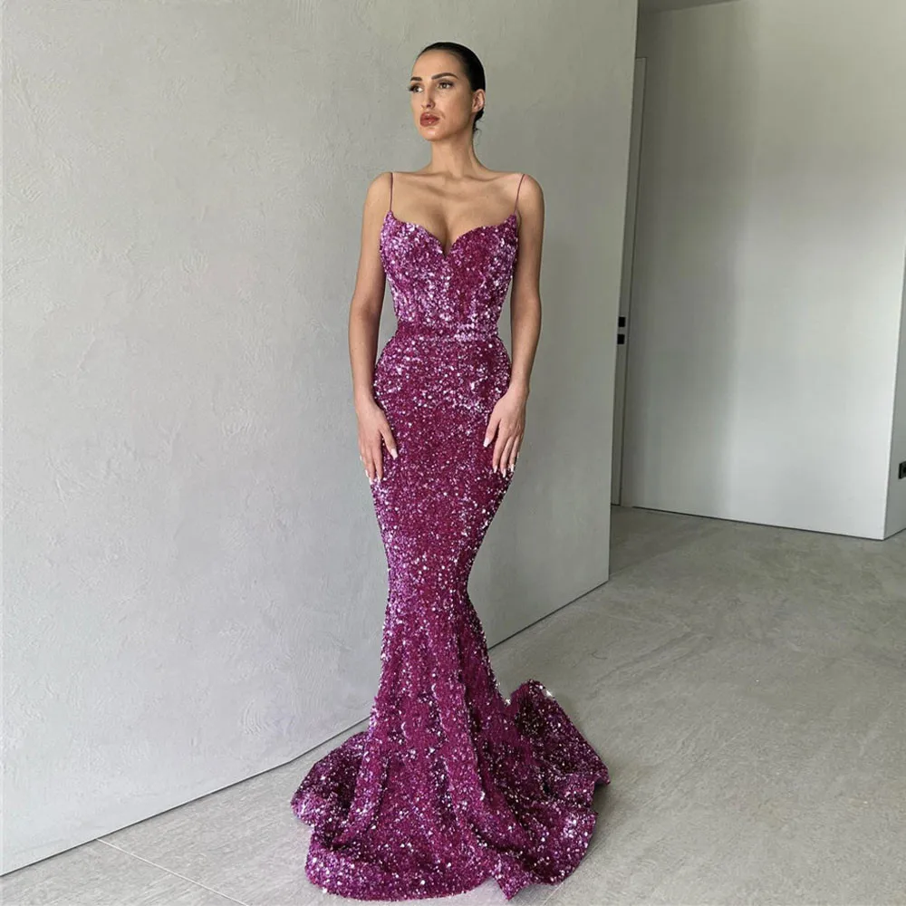 

Sexy Spaghetti Straps Velvet Sequins Long Evening Dress 2023 For Women Dubai Prom Formal Dresses Wedding Party Gowns Outfits