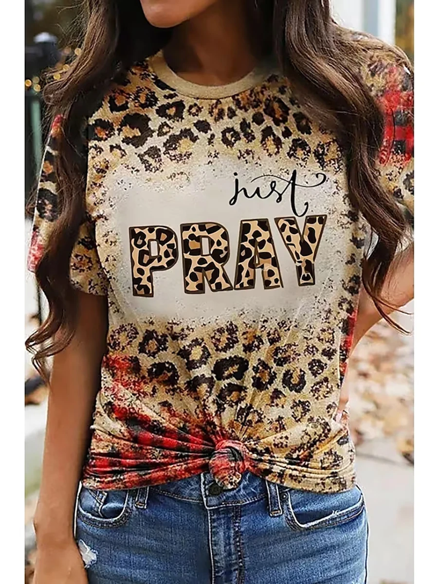 

Женская рабочая одежда с коротким рукавом, с круглым вырезом и леопардовым принтом