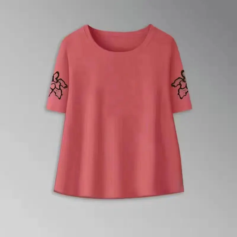 

Women's Clothing Office Lady Casual Pullovers Round Neck Loose Printing Comfortable Solid Color Short Sleeve Simplicity T-Shirts