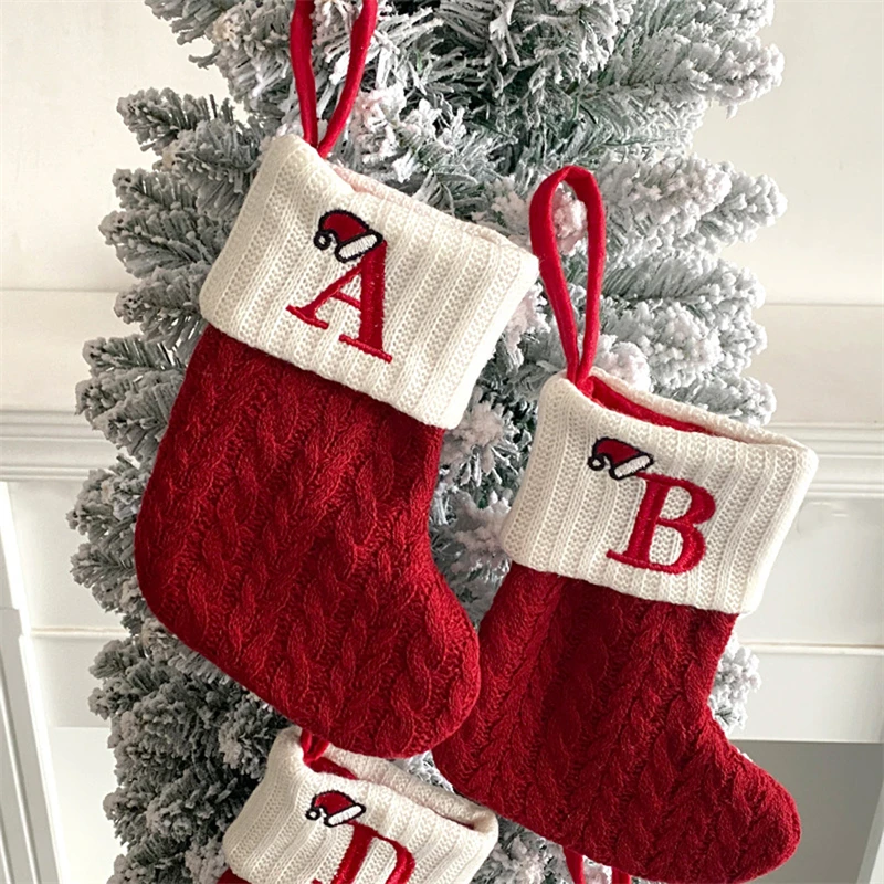 Chaussettes de noël, décorations de noël 2024, durables, de grande capacité, pour sac à bonbons, rouge et blanc
