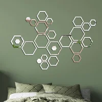 24pcs Hollow 3D Hexagonal Mirror Wall Sticker DIY Honeycomb Decoration Self Adhesive Paper Waterproof Home Living Room Bedroom 3
