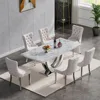 Dining Table Luxury Faux Marble Kitchen Table with Silver Mirrored Finish Stainless Steel Base,Rectangular Dining Room Table 6