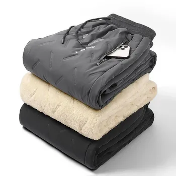 Winter Down Cotton Pants Men Casual Waterproof Zipper Pocket Thickened Wool Warm Pants Jogger Outdoor Cold-proof Ski trousers 1