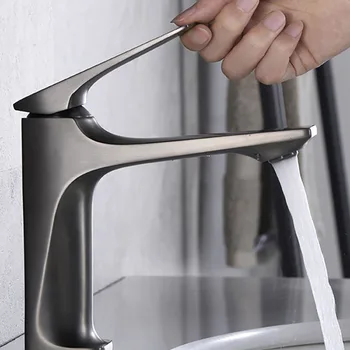 황동 코어 모던 욕실 싱크대 수도꼭지, 싱글 핸들 데크 장착, 워시 대야 수도꼭지, 온수 및 냉수 믹서 상품 이미지