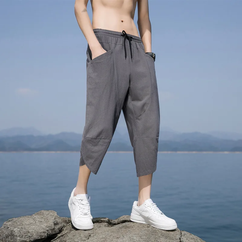 Mens Summer Wide Leg Casual Trousers