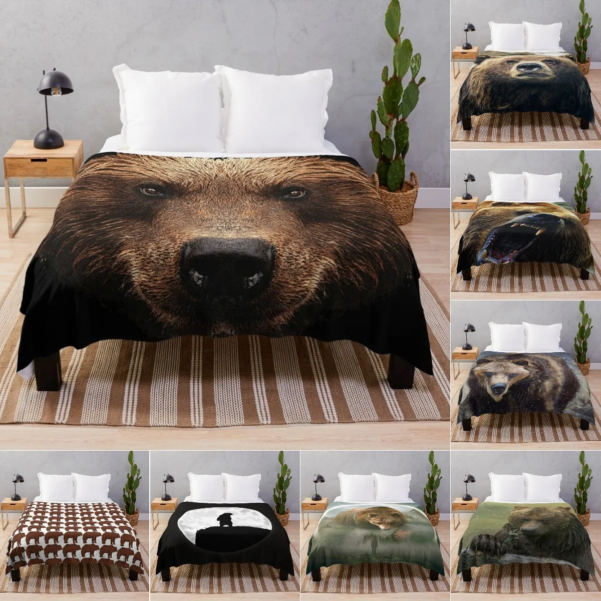 GRIZZLY BEAR QUEEN SIZE BLANKET 