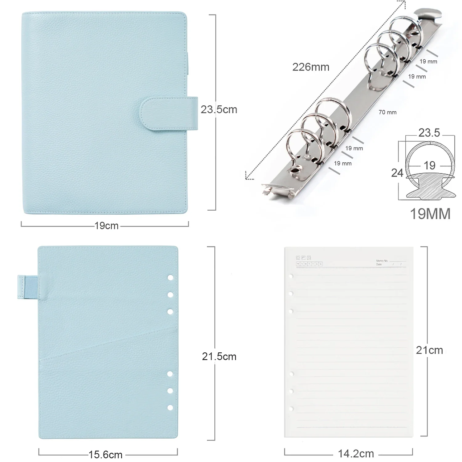Moterm Regular A5 Size Rings Planner with 19MM Rings Binder Genuine Pebbled Grain Leather Notebook Agenda Organizer Sketchbook 2