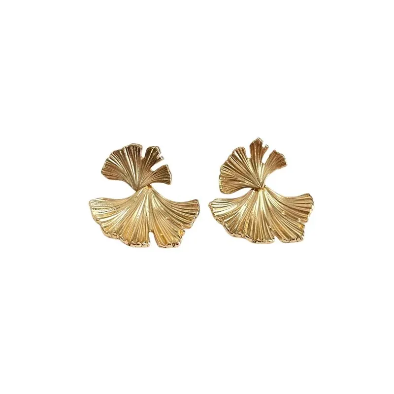 Stud Earrings Silver Color Metal Ginkgo Leaf Women Fashion Statement Jewelry Gift