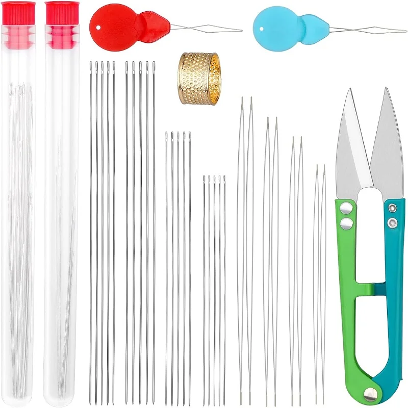 Beading Needles Stainless Steel Beading Needles Kit Threader Thimble Scissor For Jewelry Making DIY