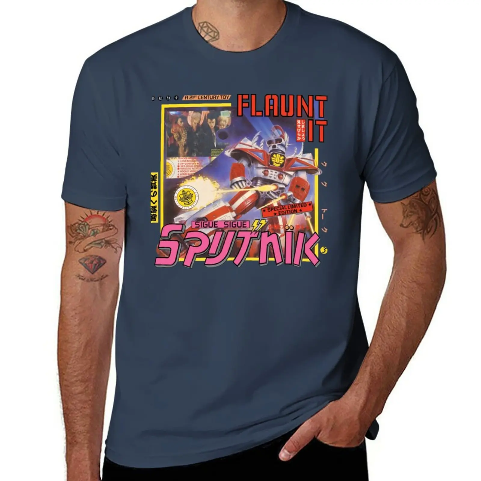 New Sigue SIGUE sputnik FLAUNT IT T-Shirt korean fashion summer tops T-shirt for a boy mens graphic t-shirts pack
