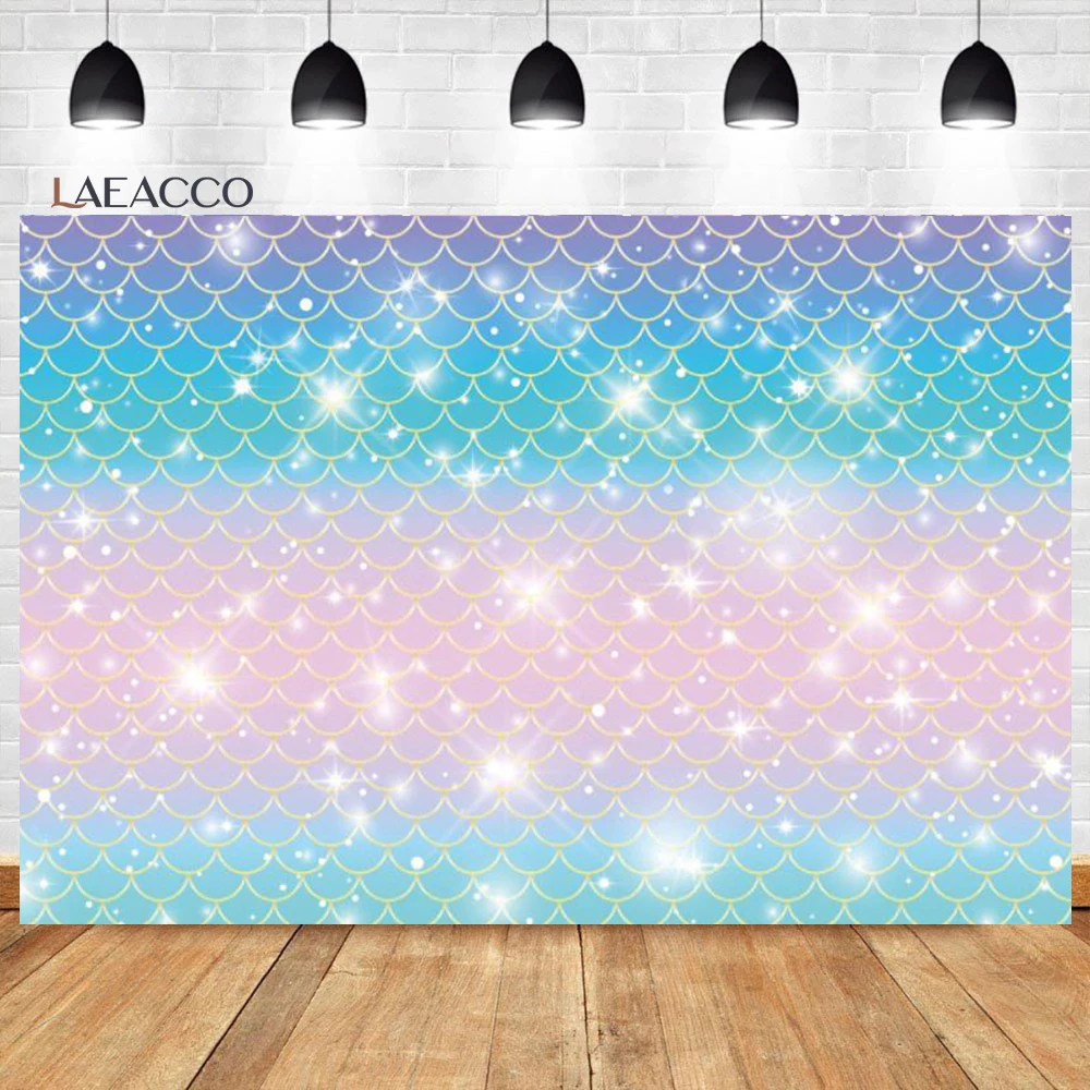 Laeacco Birthday Backdrops Fish Scales Seaweed Pearl Bubbles Glitters Mermaid Baby Shower Photography Backgrounds Photo Studio for photo backdrop,photography auxiliary props