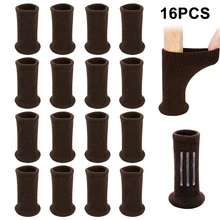 Protège-pieds de Table ou de chaise en Silicone tricoté, 16 pièces, chaussettes de sol, patins antidérapants, décoration de maison marron