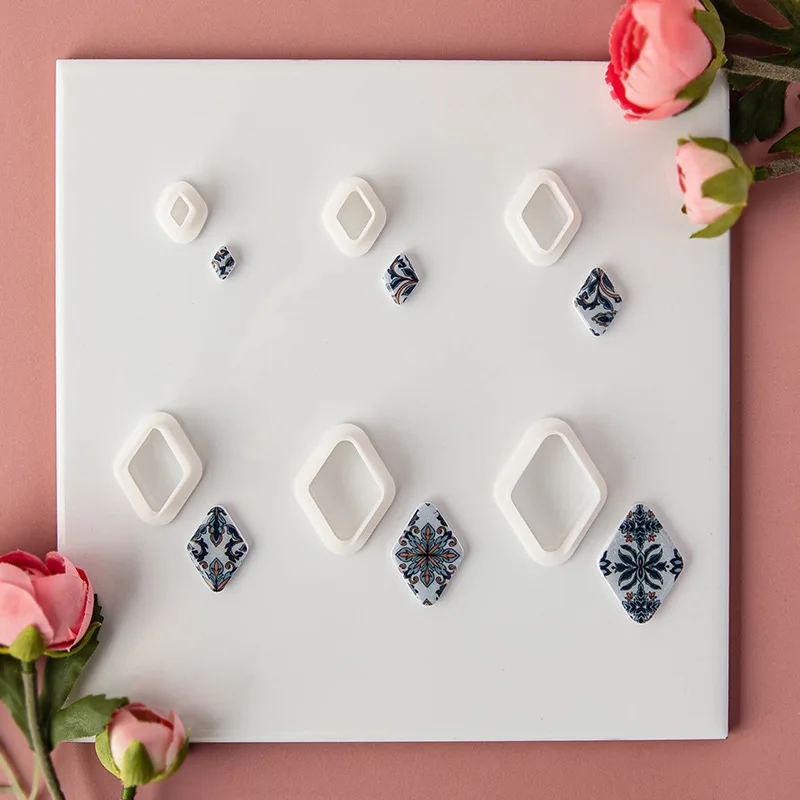 6Pcs/Set Geometry Series Simple Line Creative Graphic Polymer Clay Set Cutting Mold DIY Earrings Jewelry Pendant Decoration Silicone Mold Polymer Clay Cutter