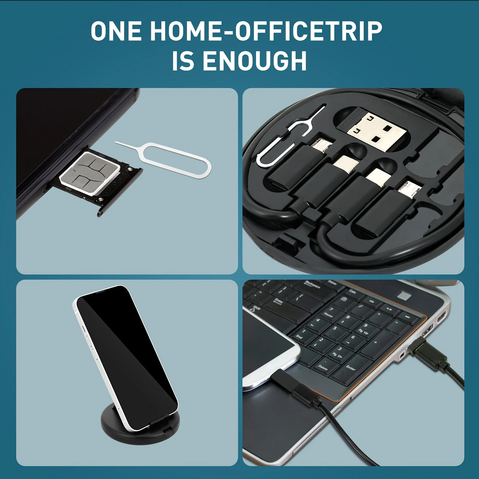 Multi USB Charging Adapter Cable Kit, Data Transfer, Type C Data Cable, Card Storage, Tray Eject Pin, Phone Holder