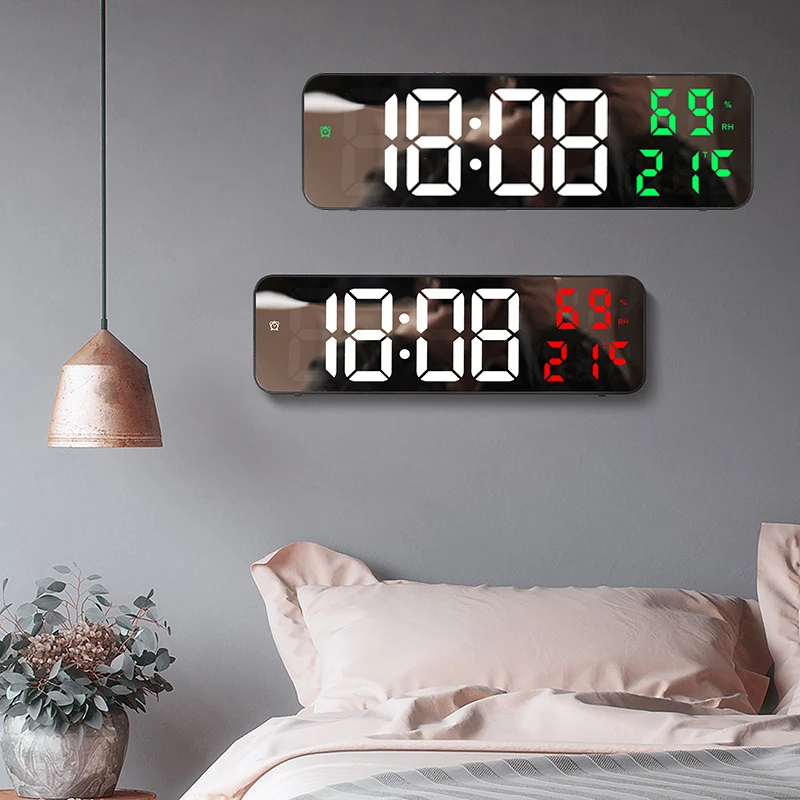 Reloj de pared digital con temperatura Humedad Relojes LED Despertador  electrónico Verde BLESIY reloj digital de pared