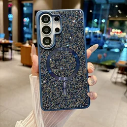 Glamorous Glitter Bling Diamond Phone Case with Wireless Charging and Magnetic Feature - Galaxy S23 Ultra (Blue)