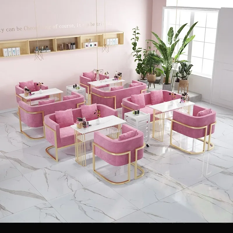 Nordic Marble Tabletop Nail Table Luxury Simplicity Professional Manicure Table Golden Mesa De Manicure Salon Furniture KM40NT