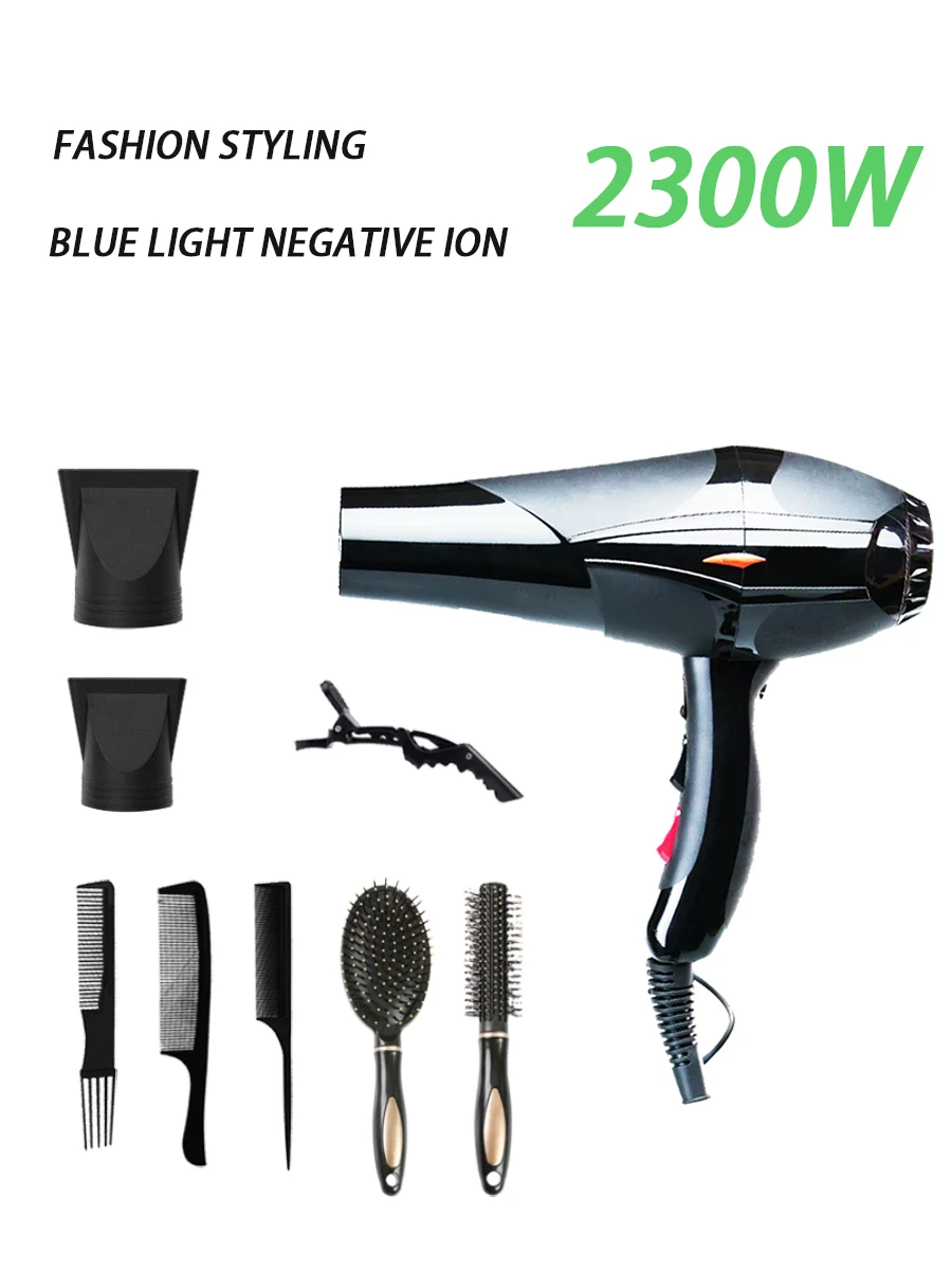 

Salon Pro Hair Dryer Hot Air With Comb 2300w Ionic Black Nozzle Blow 220V Hairdressing Supplies Dryer Anion Styling Tools