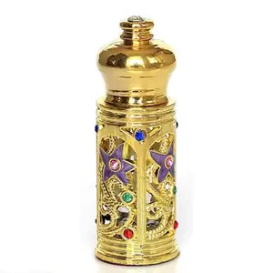 3ml Middle East Europe Retro Perfume Bottle Rilievo Glass Metal Rhinestone Hollow Out Perfume Oil Bottle Empty