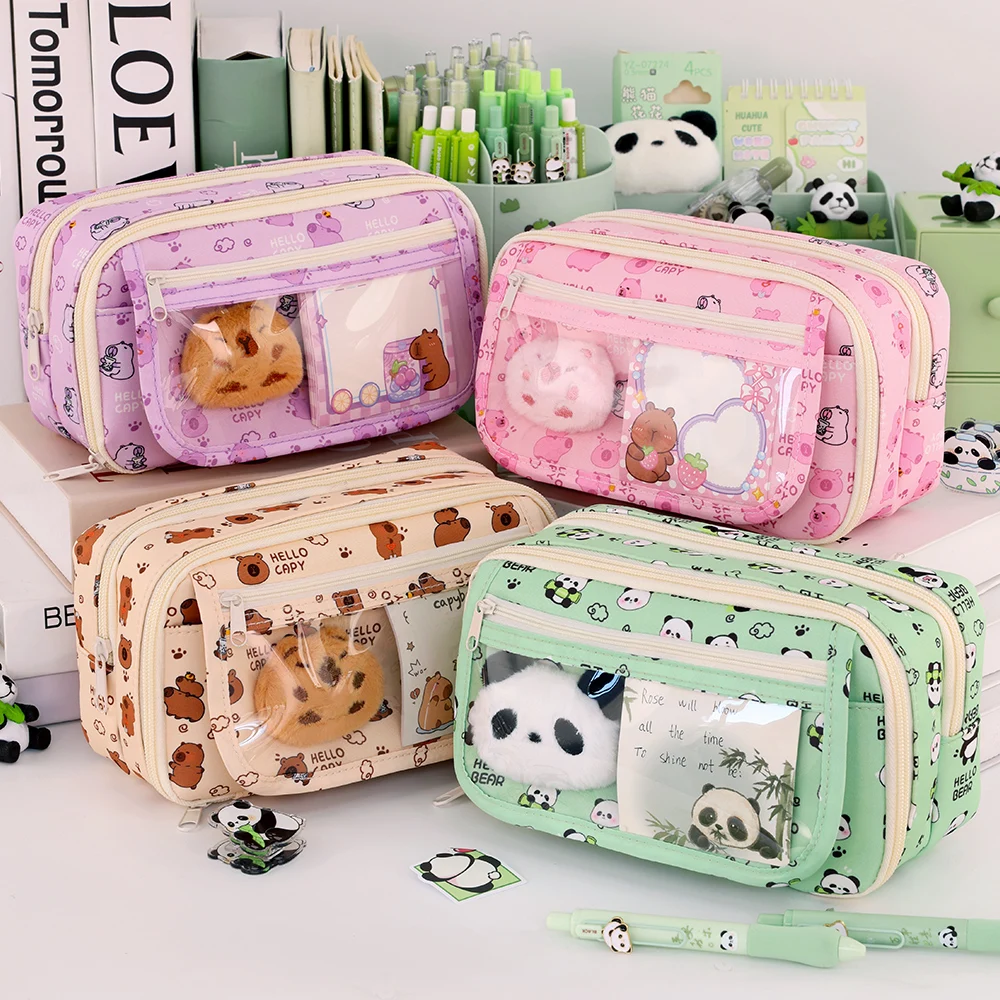 9-Layer Pencil Bag Creative Capybara/Panda Pen Bag Large Capacity Pencil Case Dirt-proof Stationery Organizer School Office 6