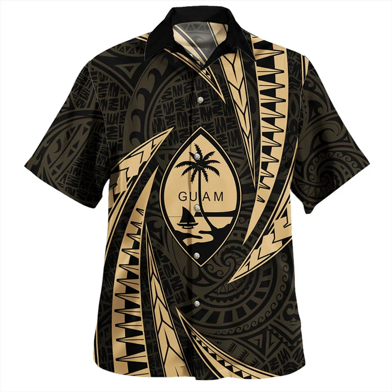 

Vintage 3D Printing Guam Island National Flag Shirts Guam Coat Of Arm Graphic Short Shirts For Men Fashion Cool Clothing Clothes
