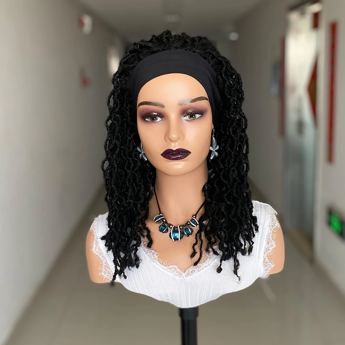 Dreadlocks Headband Synthetic Wig Box Braid Wigs For Black Women Faux Locs Crochet Hair Wigs Ombre Brown Braided Twist Wig