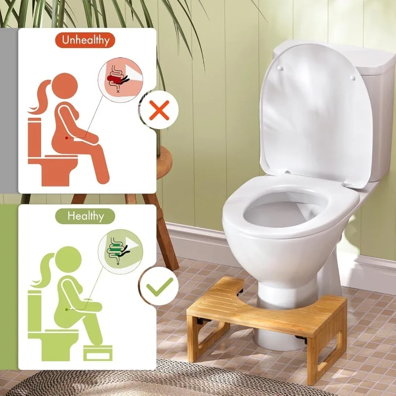 7 Inches Thickening Bamboo Toilet Stool Squat For Adults, Collapsible Poop Stool For Bathroom, Potty Step With Non-Slip St