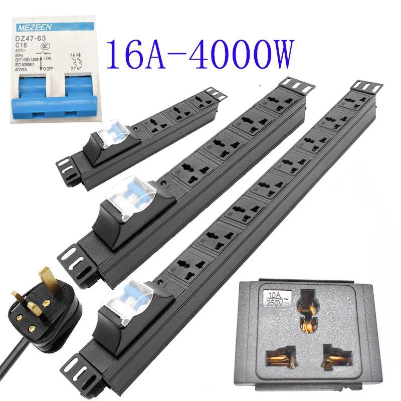 

PDU Power Strip 2-8 AC outlet universal Socket Extension Cable 2M Air Switch 16A-4000W