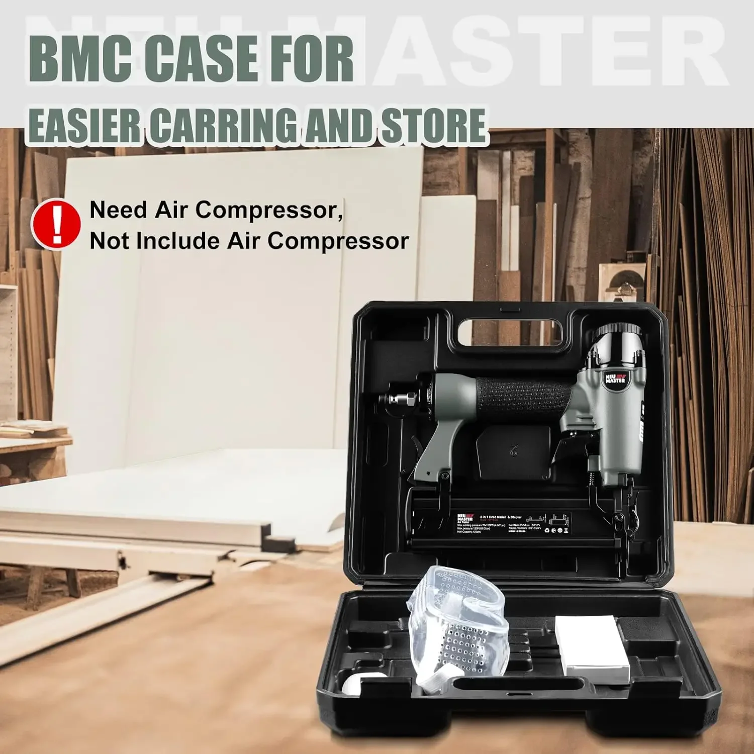 Pneumatic Brad Nailer 2 in 1 Nail Gun Staple Gun Fires 18 Gauge 2 Inch Brad Nails & Crown 1-5/8 Inch Staples