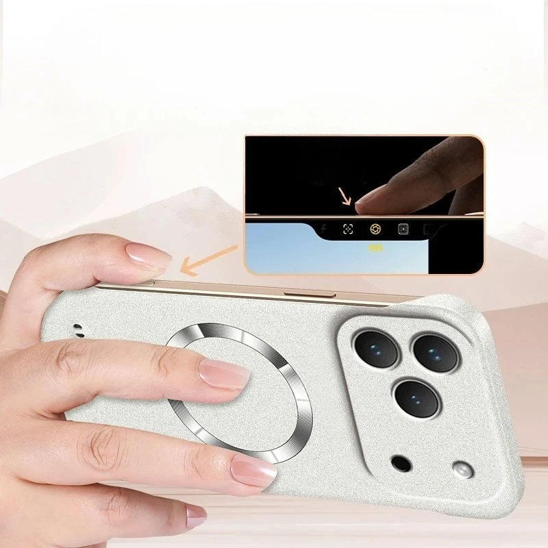 Magnetic Ultra-Thin Frameless Sandstone Back Case with Magsafe, Hard PC Cover