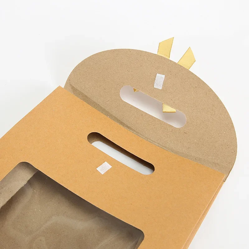 12/24pcs Kraft Paper Portable Gift Bag PVC Clear Window Packaging Bags for Small Business Birthday Christmas Present Wrap 4