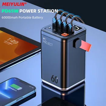 대용량 보조배터리 USB C 고속 충전기, 아이폰 샤오미 삼성 노트북용 휴대용 외장 보조 배터리, PD65W, 60000mAh