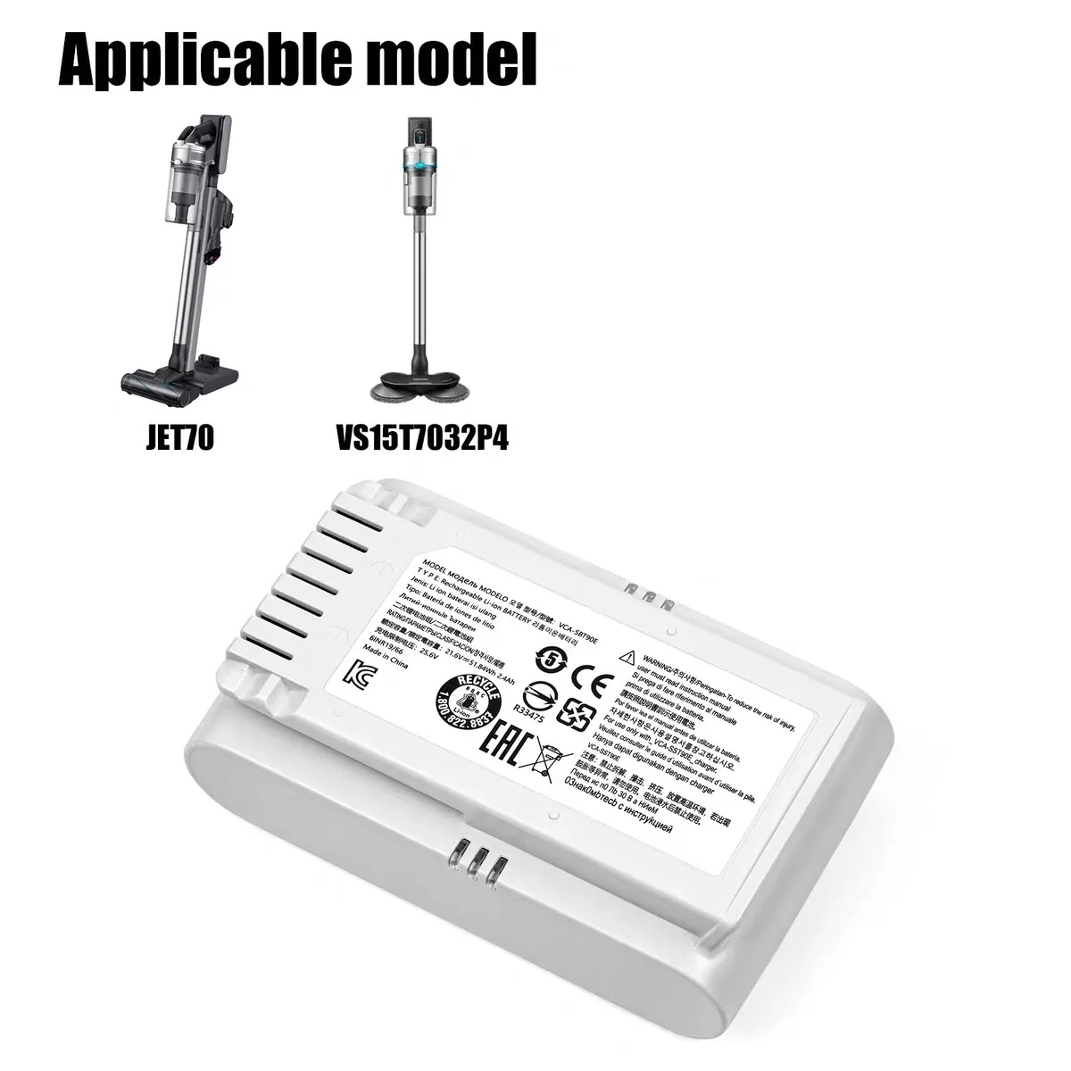 Rechargeable Battery Vacuum Cleaner Battery Battery Replacement 21.6V 2400mAh for Samsung JET70 VS15T7032P4 VCA-SBT90E vacuum cleaner