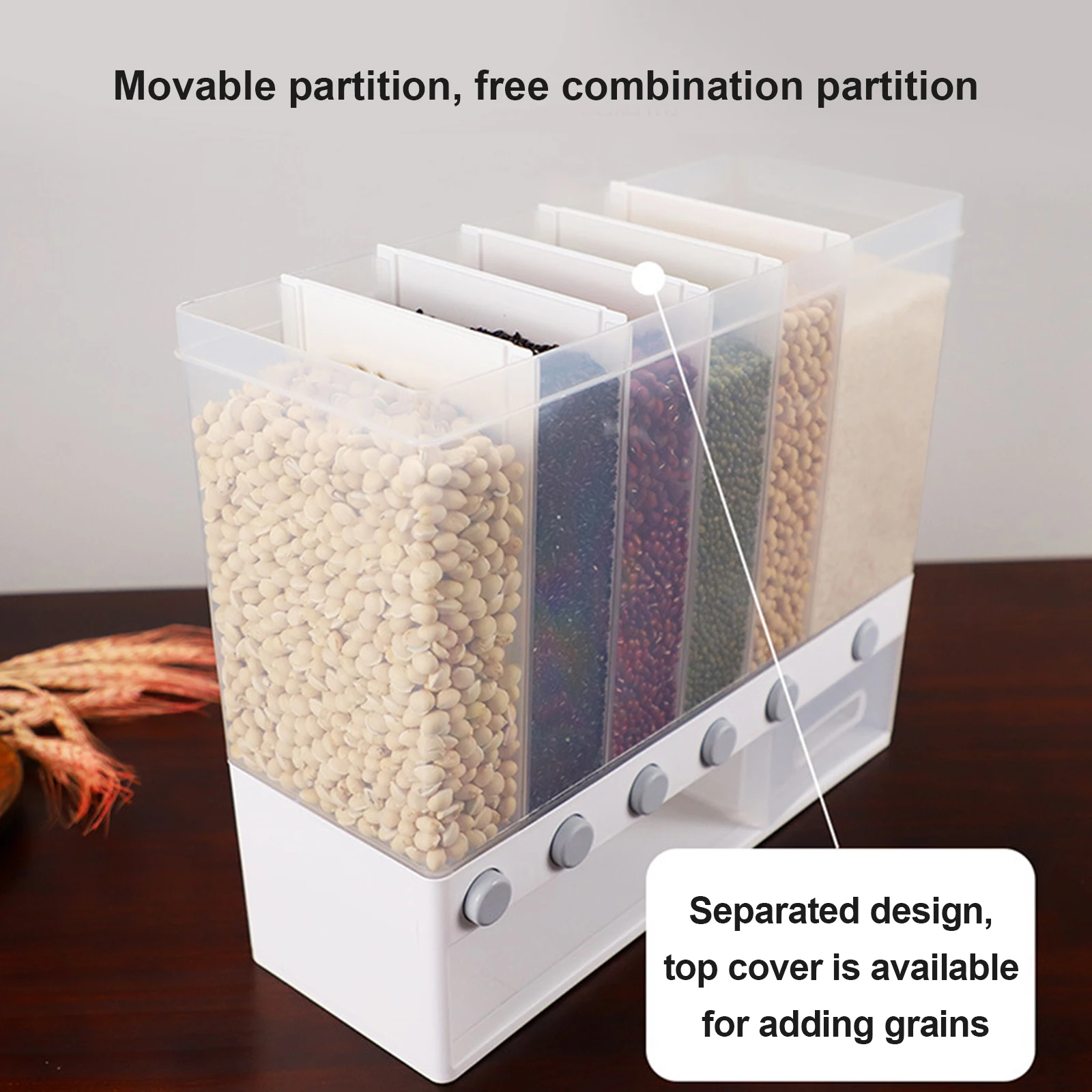 Rice Dispenser Storage Jars Grain And Wall Mounted Dry Food Container Cereal Item 6-in-1