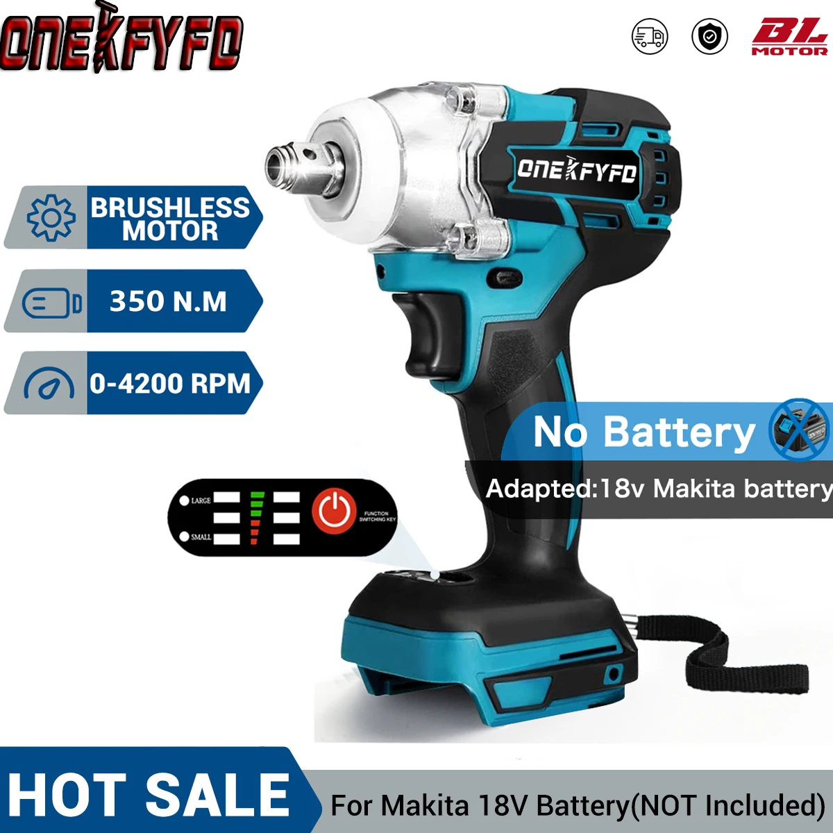 2 IN 1 350 N.M Brushless Cordless Electric Impact Wrench 1/2 inch Screwdriver Socket Power Tools for Makita 18V（No Battery） electric impact wrench brushless cordless electric wrench 1 2 inch compatible makita 18v battery screwdriver power tools