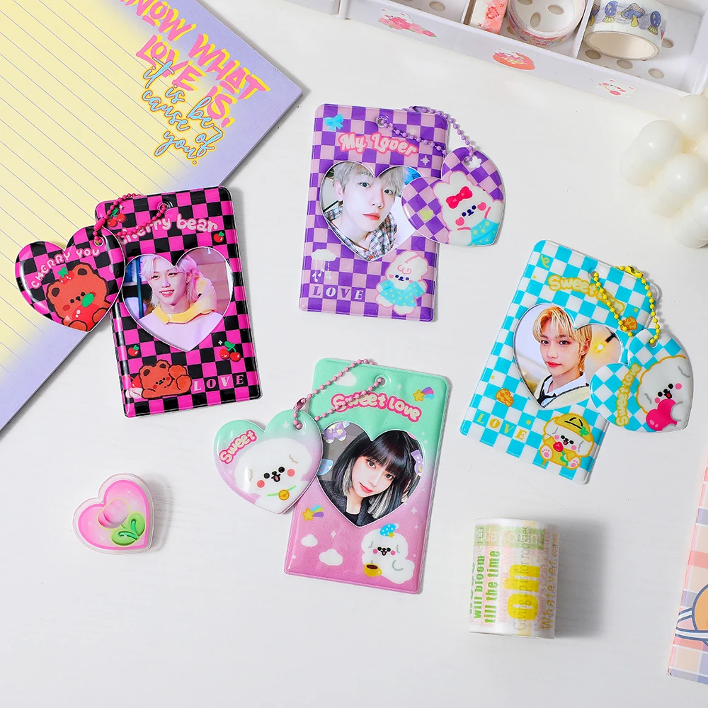 Photo Card Holder Kawaii 3 Inch Pink Lace Bow Kpop Idol Photocard Card Protector Sleeves Korean Stars Photo Picture School Stationery
