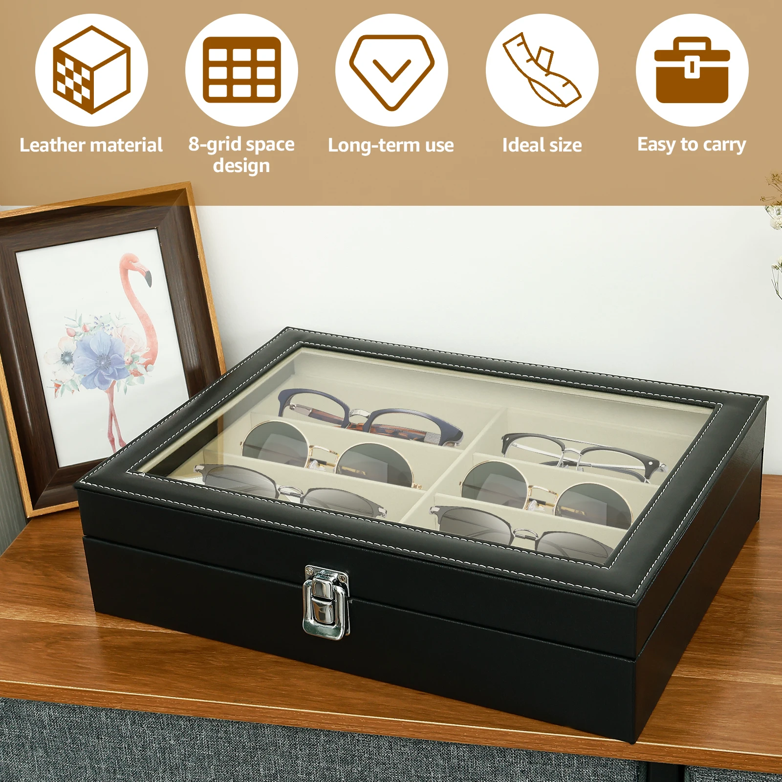 8-Slots PU Leather Glasses Tray Sunglasses Display Case Myopia Eyeglass Organizer Box Men Sunglasses Women Jewelry Display Box