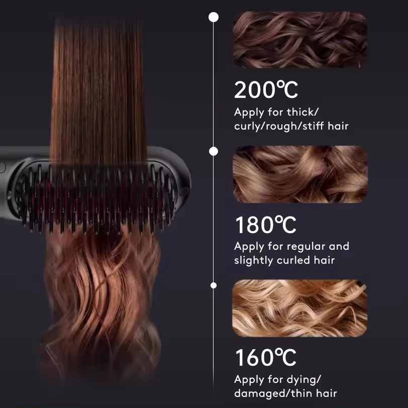 2 In 1 Straight Hair Comb Wireless Hair Straightener Brush Fast Heating Portable Hot Curler USB Charging hair straightener hair straightener brush hair styler