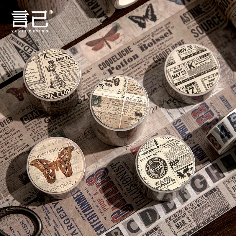 

ZISIZ Retro Paper Tape Literary Manual Ledger Decorative Stickers Craft DIY Handmade Scrapbooking Collage Album Journal Supplies
