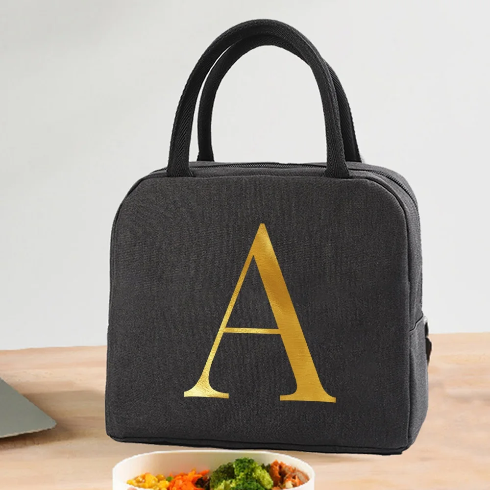 Lunch Bag Unisex Thermal Insulated Kids Lunch Box Handbag  Food Picnic for Work Cooler Storage Bags  Letter Initials Series