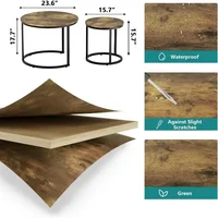Nesting Coffee Table Set of 2, 23.6" Round Coffee Table Rustic Wood Top with Adjustable Non-Slip Feet, Industrial End Table 2