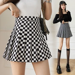 2022 Spring Summer New Plaid Mini Skirt Women Streetwear Fashion A-line High Waist Pleated Skirts Female
