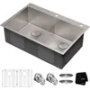 33-inch Drop In/Undermount 16 Gauge Double Bowl 2-Hole Stainless Steel Kitchen Sink Sinks Multifunction Fixture Home Improvement 1