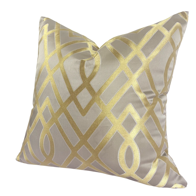 Aeckself Grey Gold Plaid Geometric Throw Pillow Cover 18x18 Inch, Soft  Velvet Embroidery Cushion Case Luxury Modern Square Decorative Pillow with